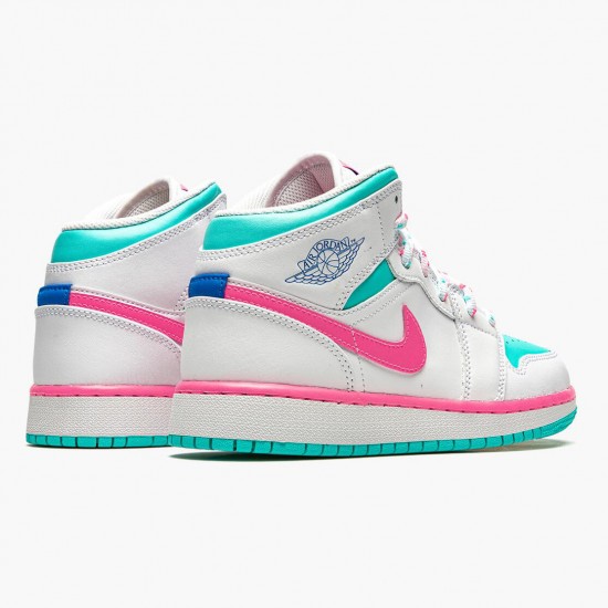 Women's Nike Jordan 1 Mid Digital Pink WhiteDigital Pink Aurora Gree Jordan Shoes