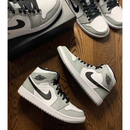 Women's/Men's Nike Jordan 1 Mid Light Smoke Grey Light Smoke Grey/Black/White Jordan Shoes