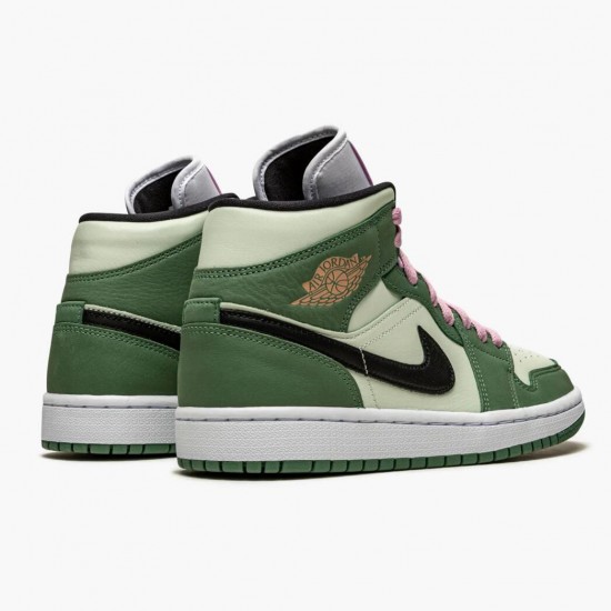 Women's Nike Jordan 1 Mid SE Dutch Green Dutch Green/Black/Barely Green/Arctic Pink Jordan Shoes