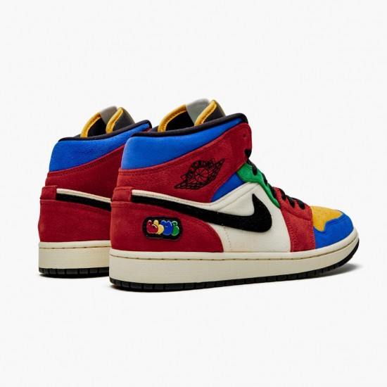 Women's/Men's Nike Jordan 1 Mid SE Fearless Blue the Great Muslin/Varsity Red-Royal-Taxi-Black Jordan Shoes