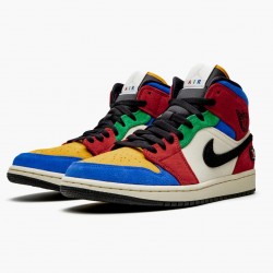 Women's/Men's Nike Jordan 1 Mid SE Fearless Blue the Great Muslin/Varsity Red-Royal-Taxi-Black Jordan Shoes