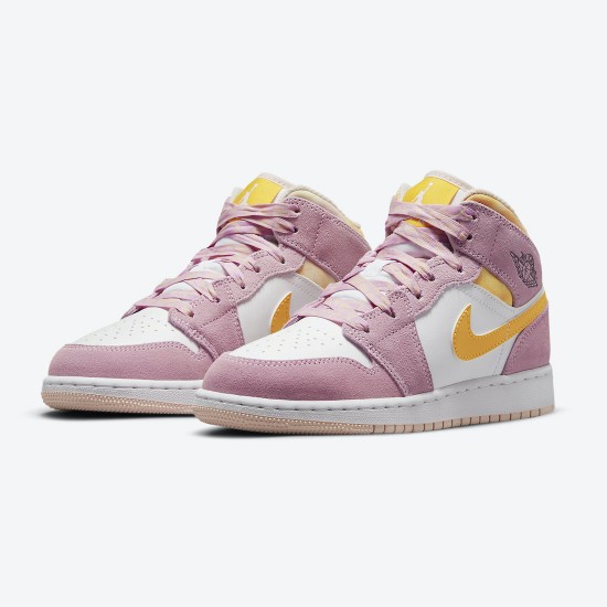 Women's Nike Jordan 1 Mid SE GS Arctic Pink Light Arctic Pink/University Gold/White Jordan Shoes