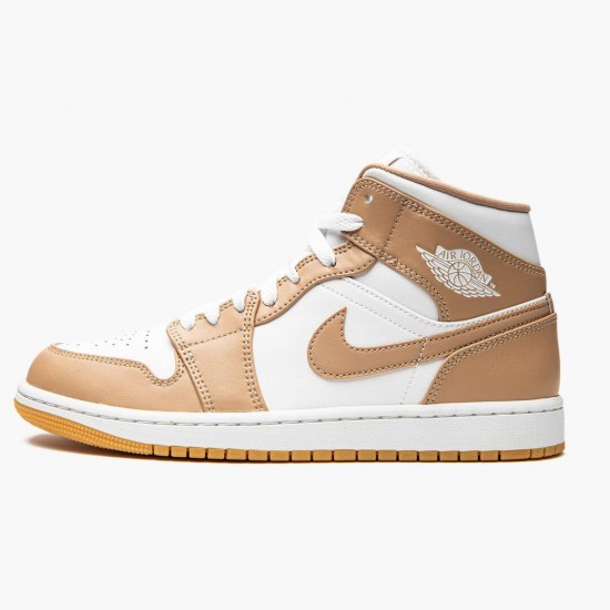 Women's/Men's Nike Jordan 1 Mid Tan Gum Tan/White/Gum Jordan Shoes