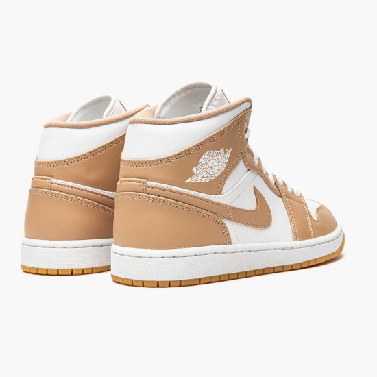 Women's/Men's Nike Jordan 1 Mid Tan Gum Tan/White/Gum Jordan Shoes