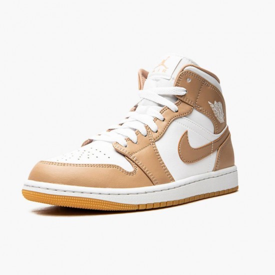 Women's/Men's Nike Jordan 1 Mid Tan Gum Tan/White/Gum Jordan Shoes