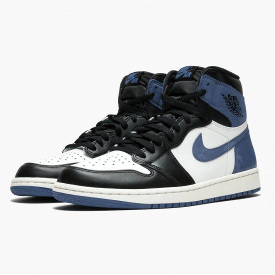 Women's/Men's Nike Jordan 1 Retro High Blue Moon Summit White/Blue Moon-Black Jordan Shoes