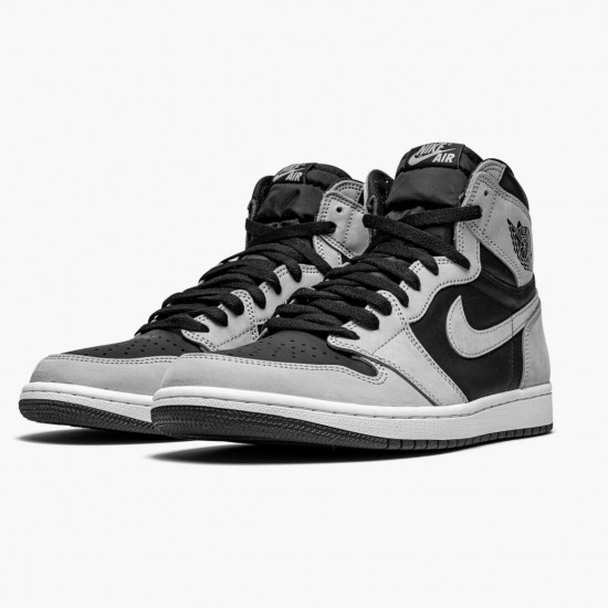 Women's/Men's Nike Jordan 1 Retro High Shadow 2.0 Black/White/Light Smoke Grey Jordan Shoes