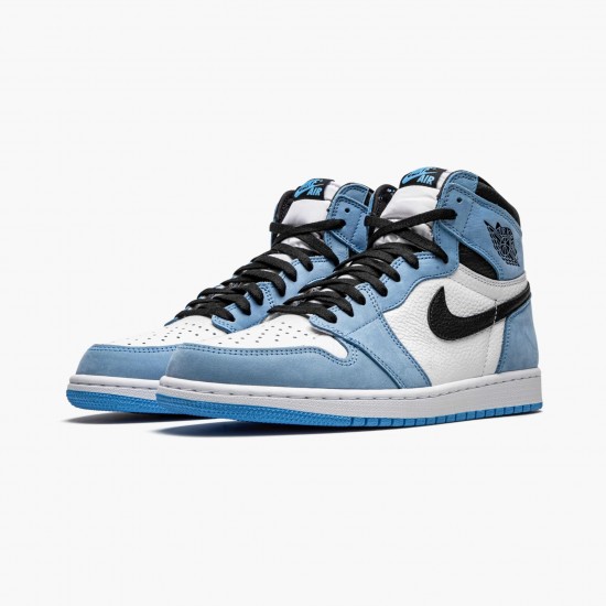 Men's Nike Jordan 1 Retro High White University Blue Black White/University Blue-Black Jordan Shoes