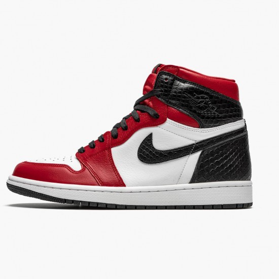 Women's/Men's Nike Jordan 1 High Retro Satin Snake Gym Red/Whte Black Jordan Shoes