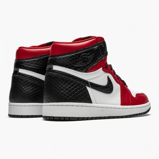 Women's/Men's Nike Jordan 1 High Retro Satin Snake Gym Red/Whte Black Jordan Shoes