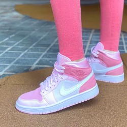 Women's Nike Jordan 1 Mid Digital Pink Digital Pink/White Pink/Foam Sail Jordan Shoes