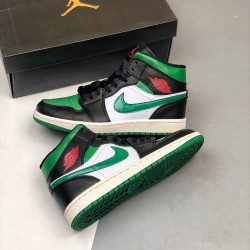 Men's Nike Jordan 1 Mid Pine Green Black/Gym Red/White/Pine Green Jordan Shoes