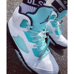 Women's/Men's Nike Jordan Retro 5 Island Green White/Black/White/Island Green Jordan Shoes